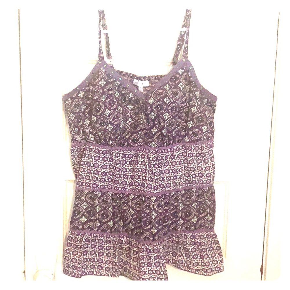 Purple patterned tank Plus Size 1x